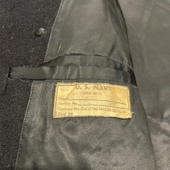 VINTAGE U.S. NAVY 100% WOOL CORDUROY INSIDE POCKETS PEACOT TAGGED SIZE 38 - Picture 5 of 13